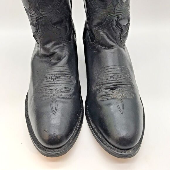 Guide Gear Black Leather 12 " Cowboy Boot Mens 9.5 Western Footwear 5 Row Stitch - Picture 5 of 12